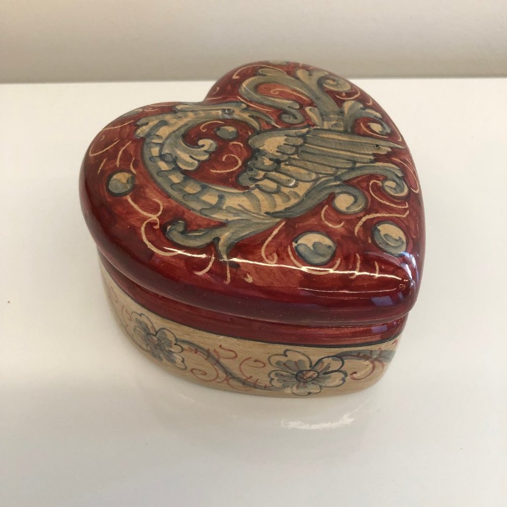 Hand-Painted Ceramic Heart Trinket Box with Lid